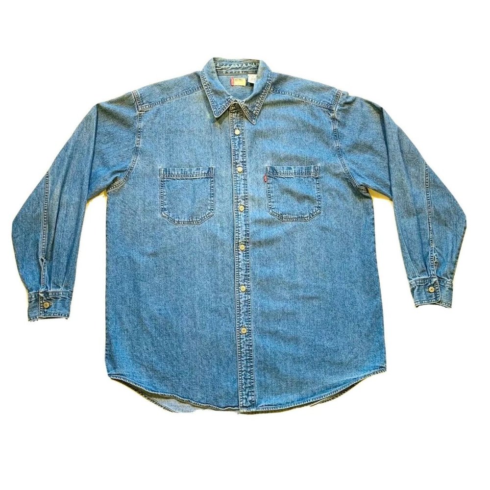 Vintage Levi's Red Tab Jean Denim Shirt Jacket Metal Button Western Cowboy L EUC